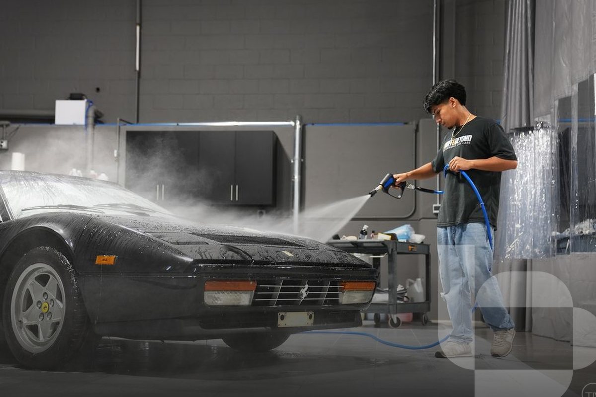 Ferrari being washed before film