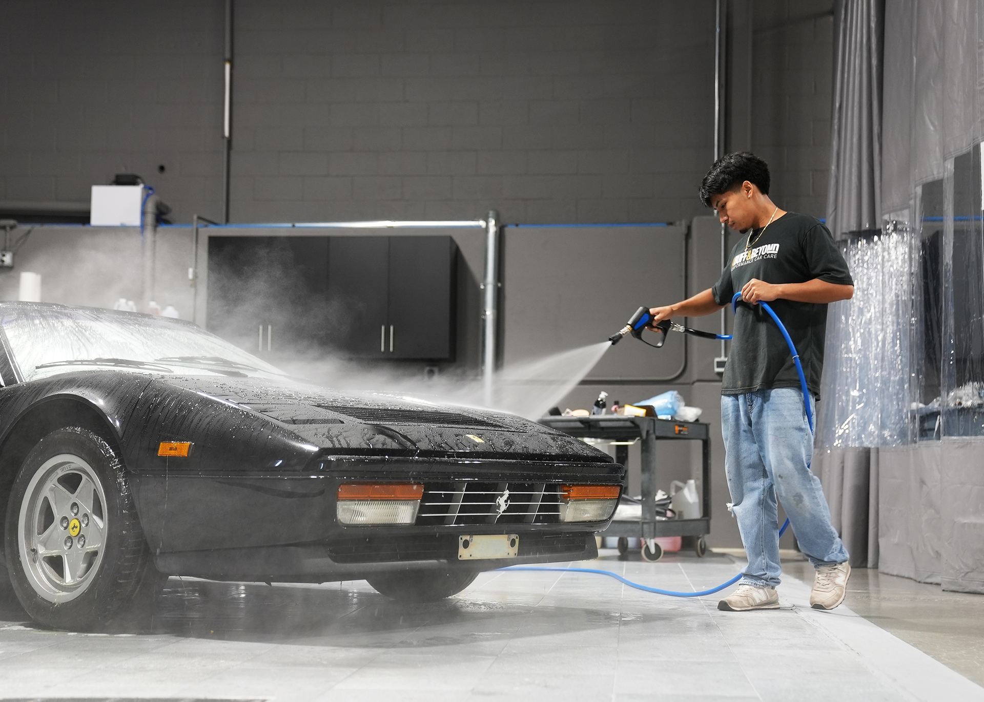 Ferrari being prepped in the Buff & Beyond bay
