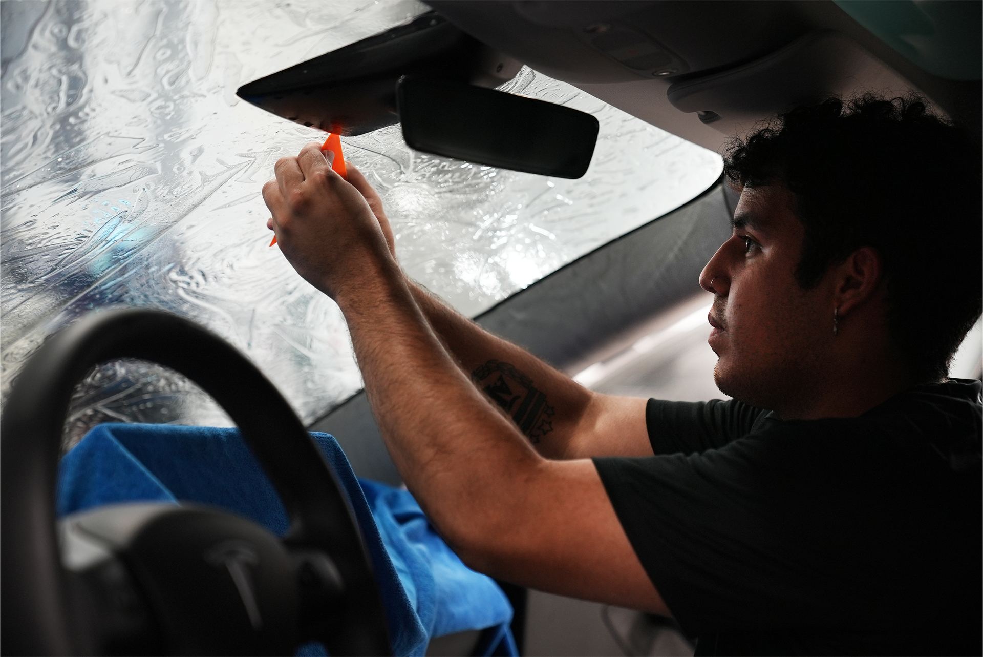 Precision windshield film work at A Buff & Beyond
